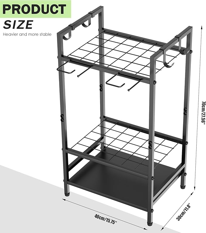 Garden Tool Organizer Rack for Garage, Yard Tool Tower Rack Organizer, Tools Stand Storage with Hooks Black Metal Garden Tools Holder for Yard Shed Garage Organization-VerdiqueGarden