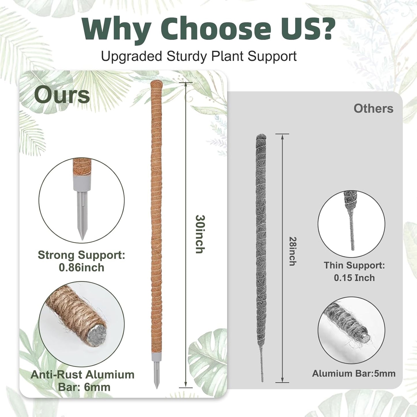 3 Pack Moss Pole, 30 Inch Monstera Plant Support， Moss Poles for Climbing Plants Indoor DIY, Coco Coir Plant Pole Moss Plant Stick Support Stake Kit for Potted Plants, Pothos, Philodendron-VerdiqueGarden