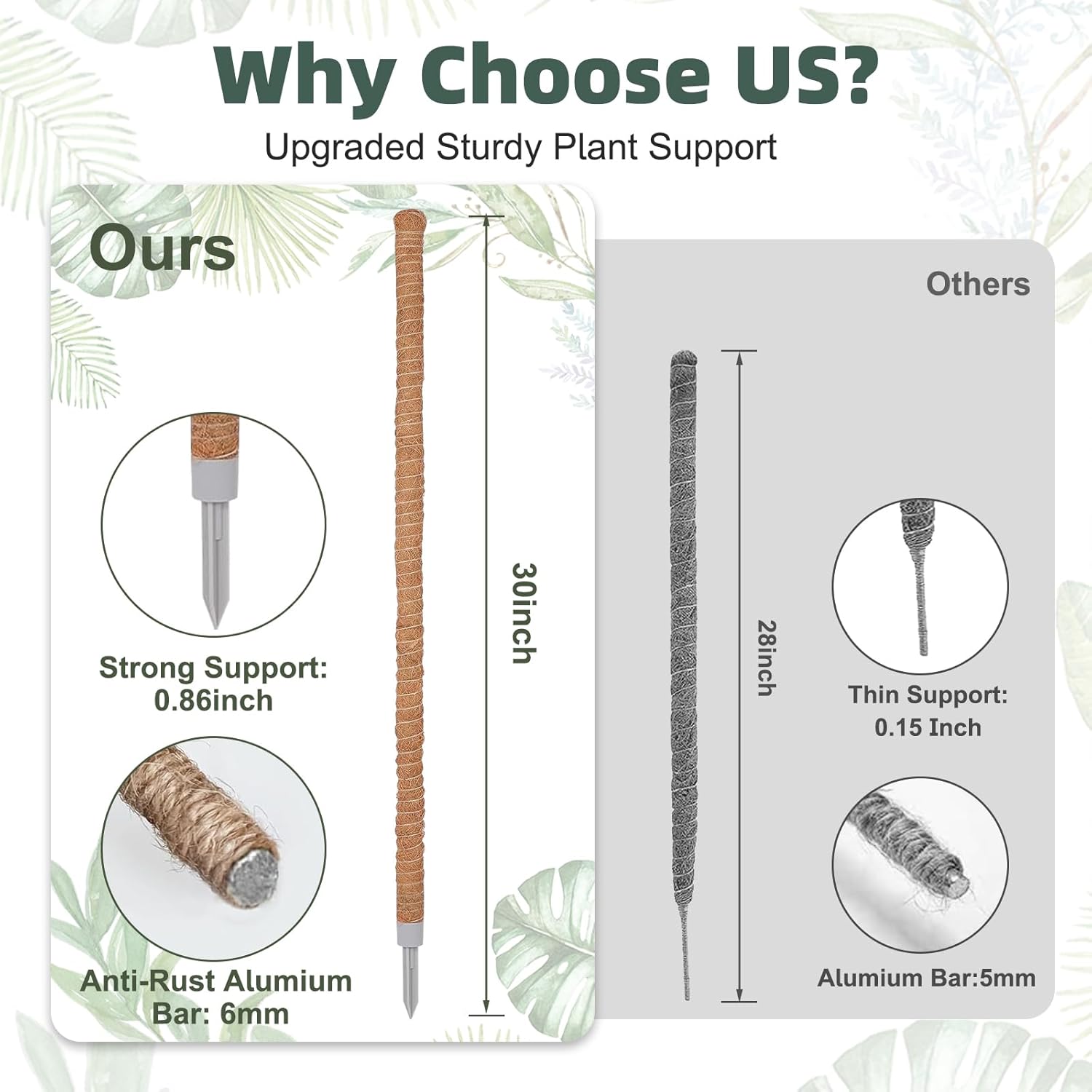 3 Pack Moss Pole, 30 Inch Monstera Plant Support， Moss Poles for Climbing Plants Indoor DIY, Coco Coir Plant Pole Moss Plant Stick Support Stake Kit for Potted Plants, Pothos, Philodendron-VerdiqueGarden