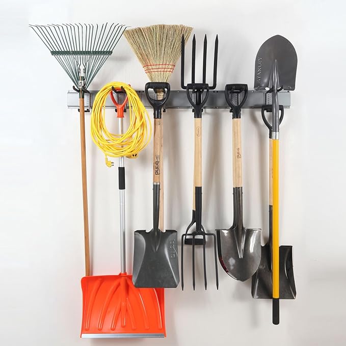 Wall Mount Tool Storage Rack, Heavy Duty Garage Organizer, Garden Hooks and Hangers, Hold Up to 350lbs Grey AK806-VerdiqueGarden
