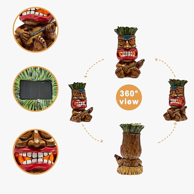 Solar Tiki Statue Outdoor Decor-Garden Guitar Tiki Statues-Tiki Bar Decorations for Outdoor Patio Yard Lawn Balcony Bar Party,Waterproof Garden Sculpture 10.35 Inch Tall-VerdiqueGarden