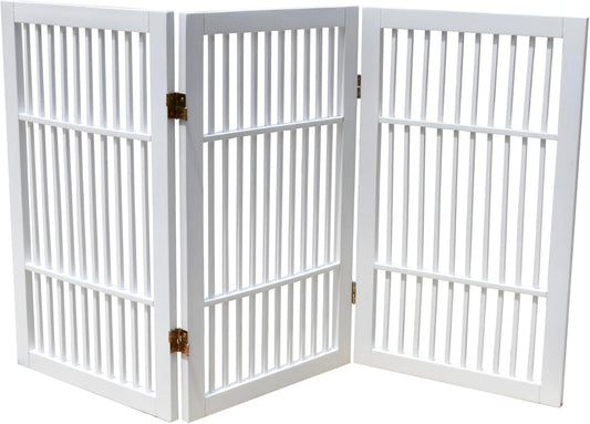 Pet Dog Gate Strong and Durable Freestanding Folding Acacia Hardwood Portable Wooden Fence Indoors or Outdoors by Urnporium (White Pet Gate, 3 Panel 30" Tall)-VerdiqueGarden