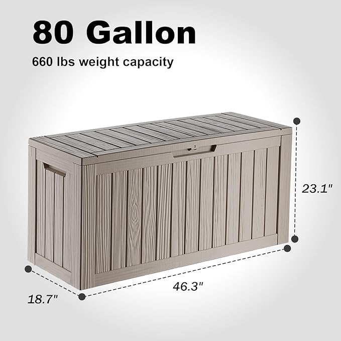 80 Gallon Outdoor Storage Box – Waterproof Deck Box for Garden & Patio,Light Brown-VerdiqueGarden