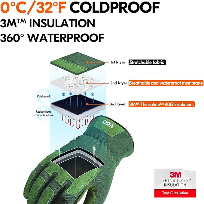 Vgo... Winter Gardening Gloves Women,Safety Work Gloves, Puncture-proof,Thornproof,Touchscreen(1 Pair,S,Green,SL7471FLWP)-VerdiqueGarden