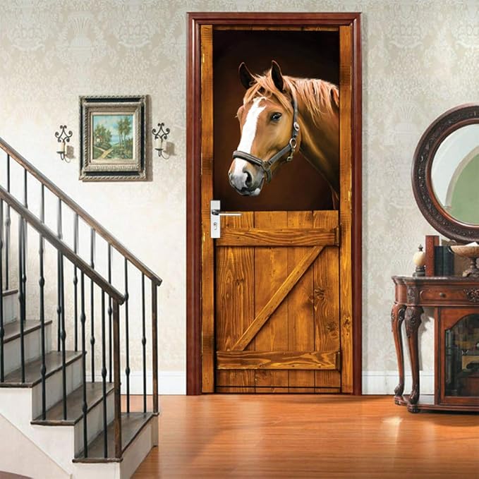 3D Peel and Stick Murals - Horse - Wallpaper Self-Adhesive Decals Removable PVC Waterproof Door Poster for Bedroom Living Room 37.4" x 84.6"-VerdiqueGarden