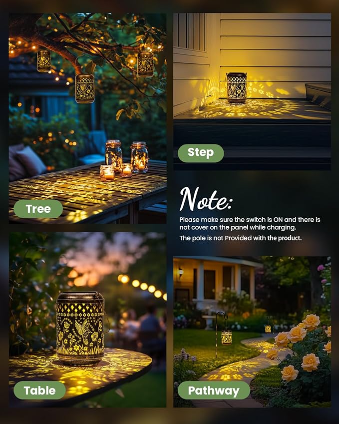 Solar Lanterns Outdoor Hanging Waterproof,Hummingbird Garden Decor Gifts for Women Mom, Solar Lights Metal Fall Decoration Outside for Yard, Patio,Garden,Backyard,Porch-VerdiqueGarden