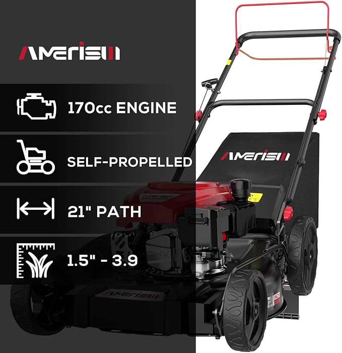 Self Propelled Gas Lawn Mower, 21" with 170cc 4-Cycle OHV Engine 3-in-1 RWD Self-Propelled Lawn Mower (AV8621S1)-VerdiqueGarden