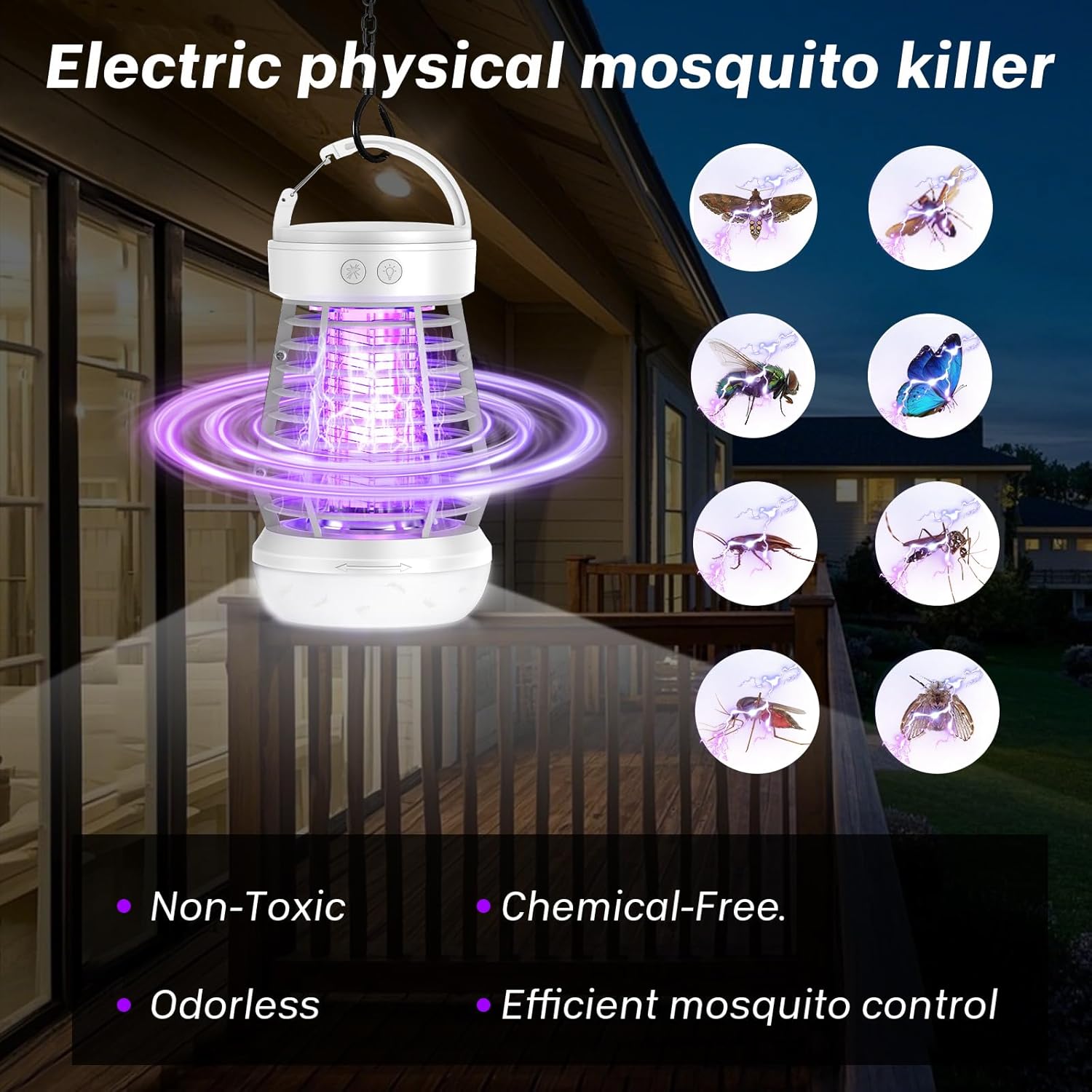 Upgraded Fly Traps,3 in 1 Bug Zapper Outdoor & Indoor, Electric Mosquito Killer Lamp with 2000V Grid & On/Off Switch, Mosquito Traps for Kitchen, Patio, Backyard, and More (White)-VerdiqueGarden