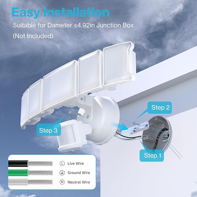 Olafus 100W Motion Sensor Outdoor Lights, 10000LM 6500K Daylight Flood Lights Outdoor Motion Sensor, Dusk to Dawn Outdoor Lighting, IP65 Waterproof Motion Detector Lights for Outside, White-VerdiqueGarden