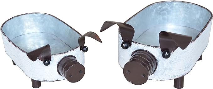 Galvanized Metal White Washed Farmhouse Pig Tray Distressed Pig Tabletop Centerpiece Décor Set of 2-VerdiqueGarden