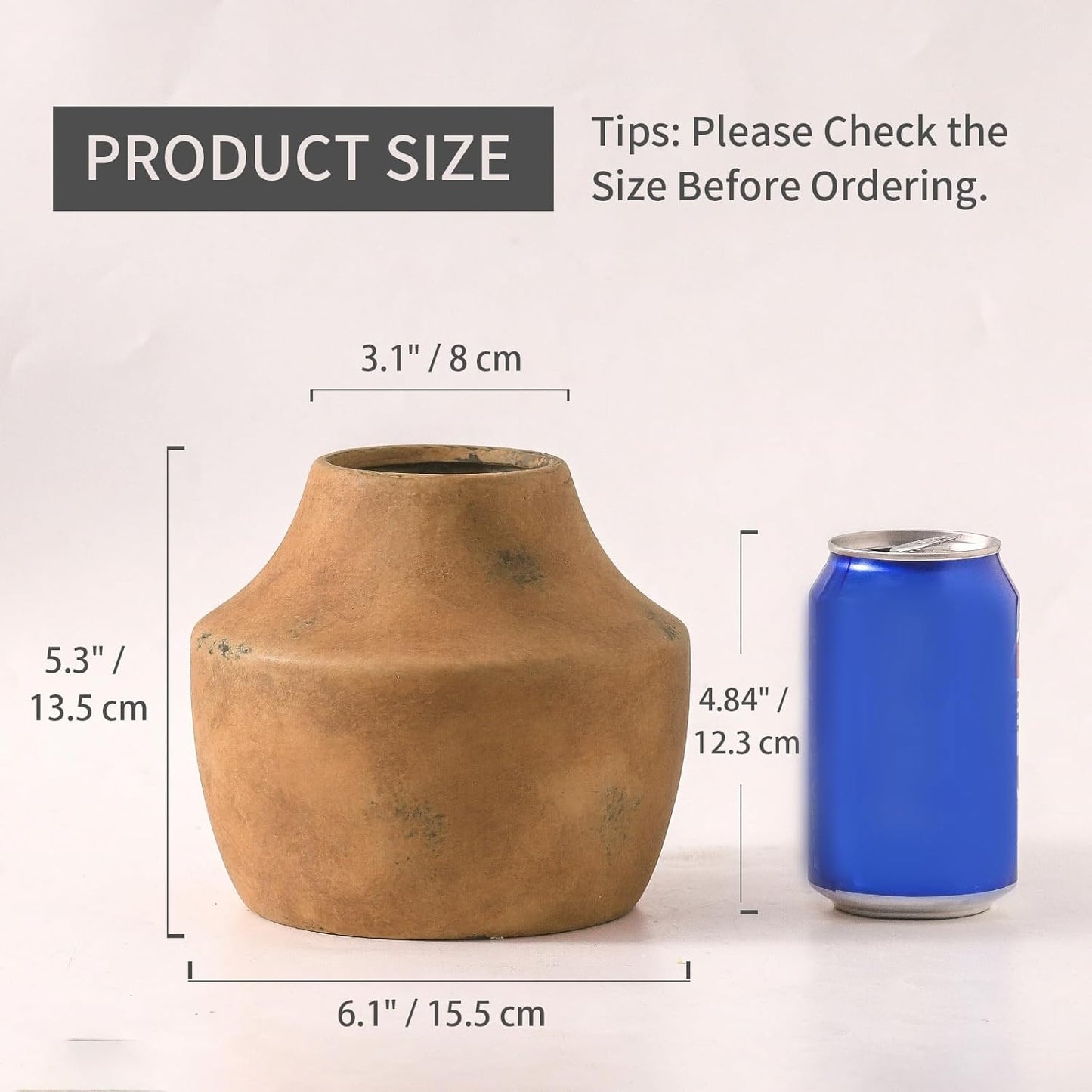 Mitt&Ditt Ceramic Flower Vase, 5.3 inch Pottery Farmhouse Rustic Vase, Handcrafted Weathered Vases, Small Flower Terracotta Vases for Home Decor, Living Room, Table, Shelf, Mantel-VerdiqueGarden