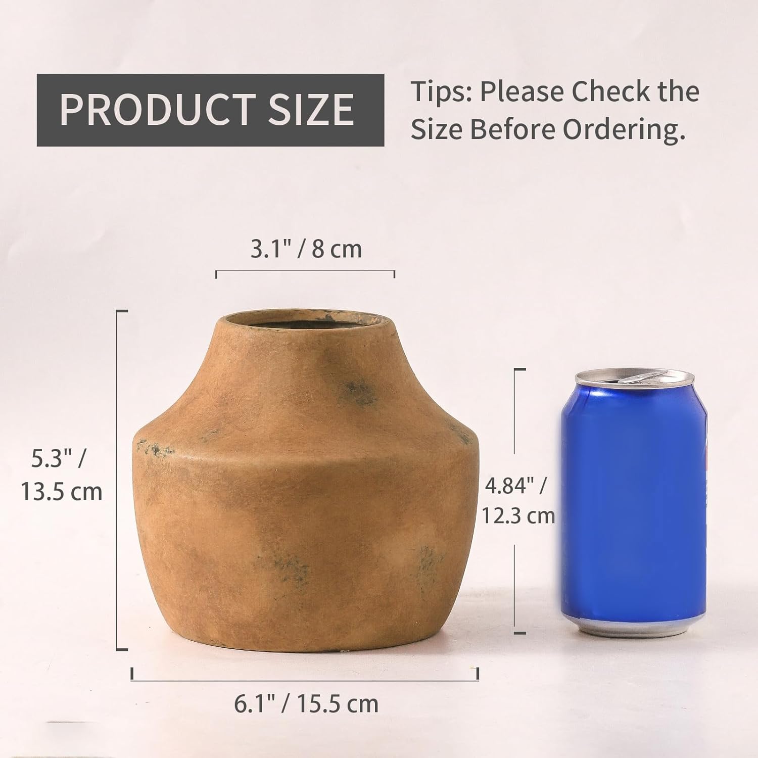 Mitt&Ditt Ceramic Flower Vase, 5.3 inch Pottery Farmhouse Rustic Vase, Handcrafted Weathered Vases, Small Flower Terracotta Vases for Home Decor, Living Room, Table, Shelf, Mantel-VerdiqueGarden