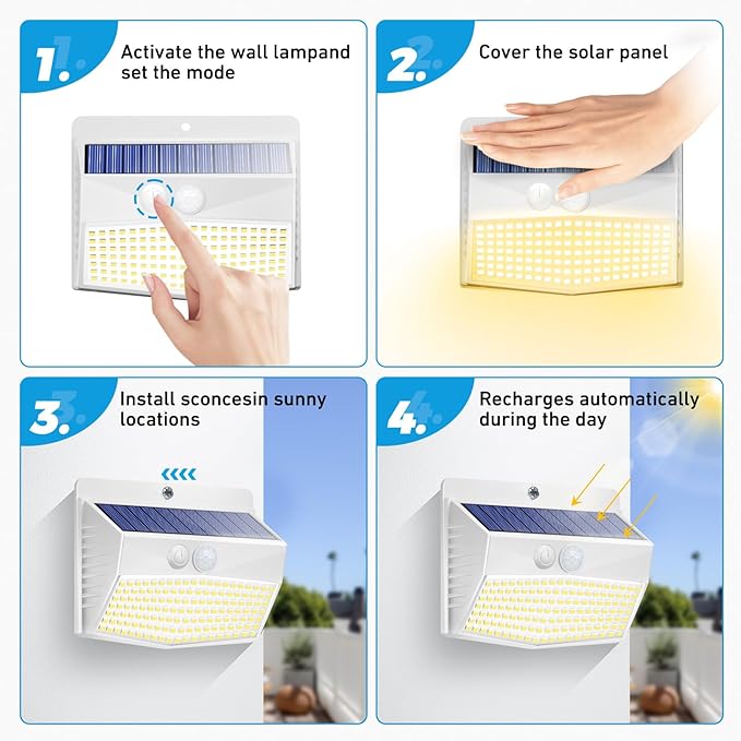 Peasur 6 Packs Solar Outdoor Lights Motion Sensor, Solar Security Lights Waterproof with 3 Lighting Modes Solar Powered Wall Lights Outside for Garden Fence Yard Deck, Warm White-VerdiqueGarden