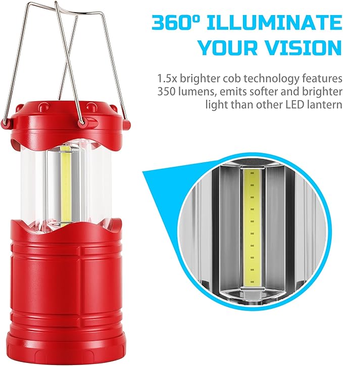 Lichamp LED Camping Lantern, 4 Pack Battery Powered Flashlight for Power Outages, Portable Collapsible Hanging Light Essential for Home, Outdoor, Emergency Lamp Survival Kit Gear for Hurricane, Red-VerdiqueGarden