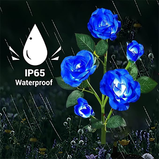 ANGMLN 2 Pack Solar Garden Lights, Solar Flower Lights Outdoor Waterproof with 10 Head Blue Rose 7-Color Changing Landscape Light for Garden Yard Pathway Patio Grave Cemetery Decoration-VerdiqueGarden