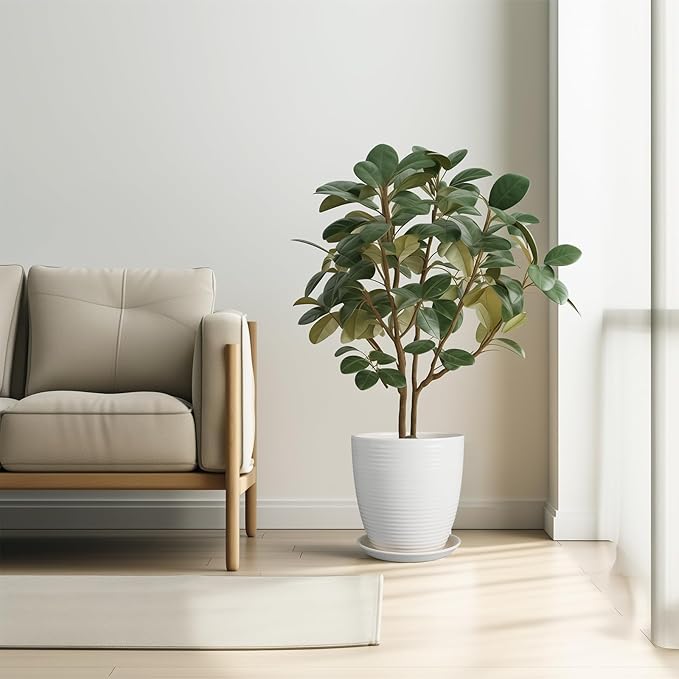 10 Inch Ceramic Planter Pot Large Plant Pot with Drainage Hole and Saucer Modern Round Flower Pot for Indoor Outdoor Plants Garden Pot White-VerdiqueGarden