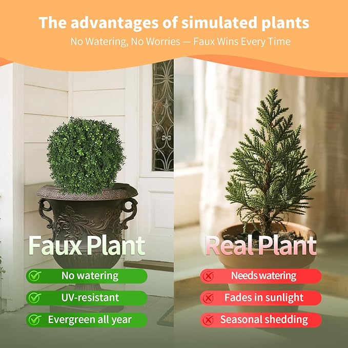 QIANYUN Artificial Plants Outdoor-14Inch Fake Plants Faux Boxwood Plants Outdoor- UV Resistant Shrub for Outdoor/Indoor Decor, Perfect for Porch, Garden, and Backyard-VerdiqueGarden