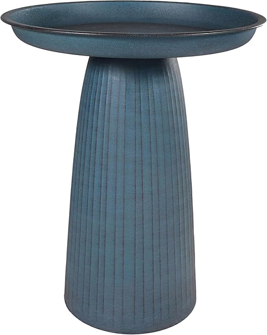 Sunnydaze Gleeful Garden Metal Bird Bath for Outdoors - Large Decorative Iron Birdbath - 23-Inch - Matte Blue-VerdiqueGarden