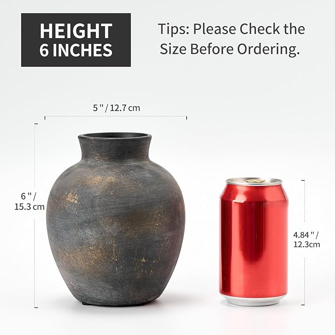 SIDUCAL Ceramic Decorative Flower Vase | 6 Inch Pottery Rustic Farmhouse | Boho | Terracotta Vase for Home Decor, Table, Living Room, Bathroom, Shelf, Mantel Decoration, Bronze-VerdiqueGarden