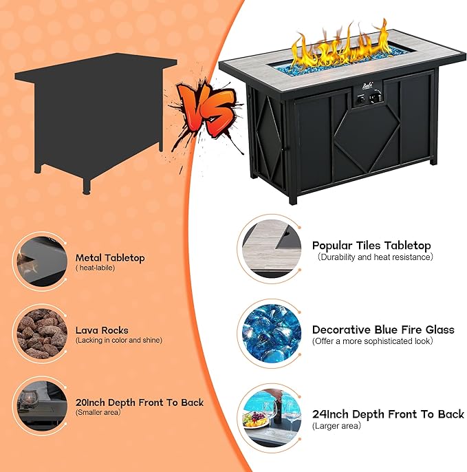 BALI OUTDOORS Fire Pit Table Propane Gas Firepit Rectangular Fire Table 42In 60,000 BTU for Outside Patio Backyard Deck Balcony-VerdiqueGarden