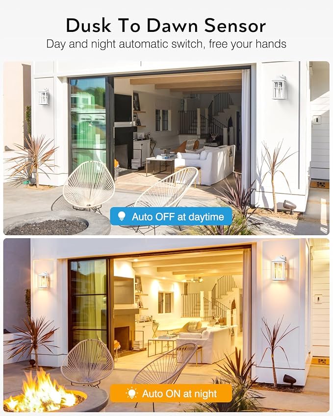 White Outdoor Light Fixture, 2 Pack Dusk to Dawn Exterior Lighting Fixtures, Anti-Rust Porch Lights, Dusk to Dawn Outdoor Lighting for House, Garage, Garden, Entryway, Doorway-VerdiqueGarden