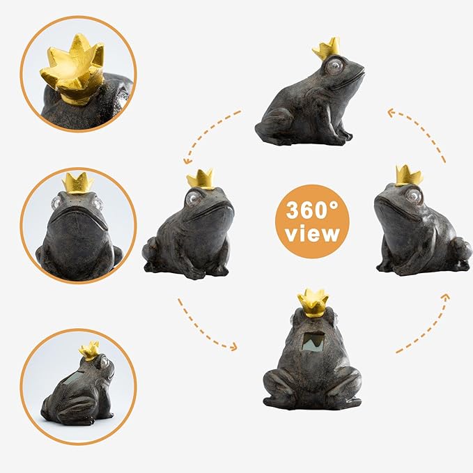 Garden Decor Statue Frog Prince,Solar Statue Decor Frog Prince,Resin Frogs Figurine with Solar Light for Patio,Balcony,Yard,Lawn Ornament,Perfect Garden Gift-VerdiqueGarden