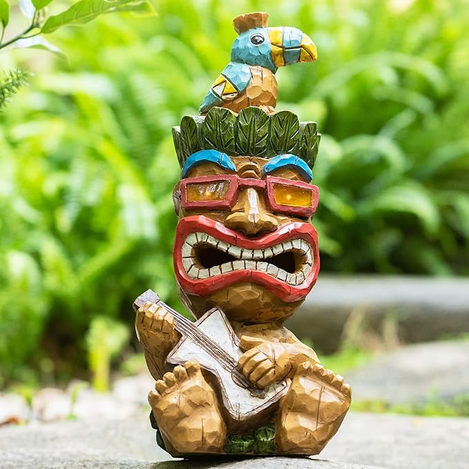 Solar Tiki Statue Decor-Outdoor Statues-Funny Guitar - Tiki Bird Tiki Bar Decorations 11.69 inch Tall for Outdoor Patio, Balcony, Yard, Backyard,Lawn,Tiki Gifts-VerdiqueGarden