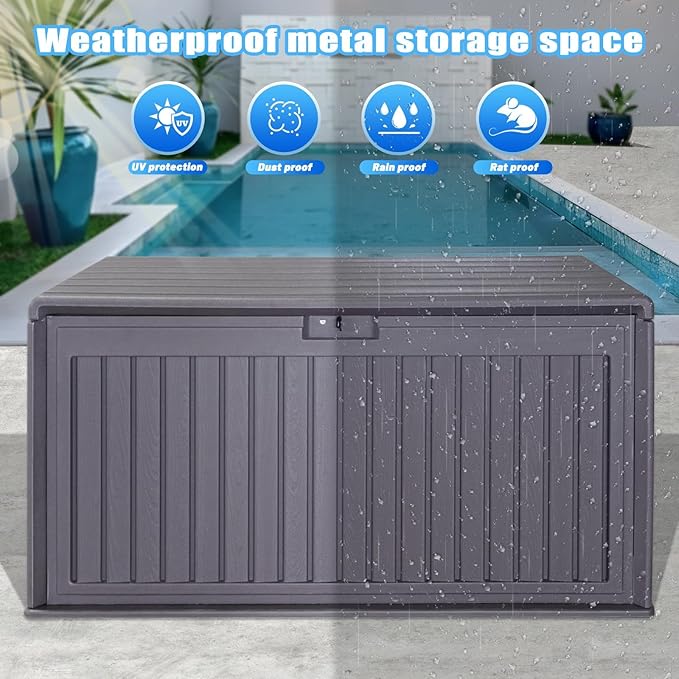 100 Gallon Outdoor Storage Box Waterproof, Resin Deck Box with Dual-Wall for Storing Gardening Tools, Pool Supplies, And More-VerdiqueGarden