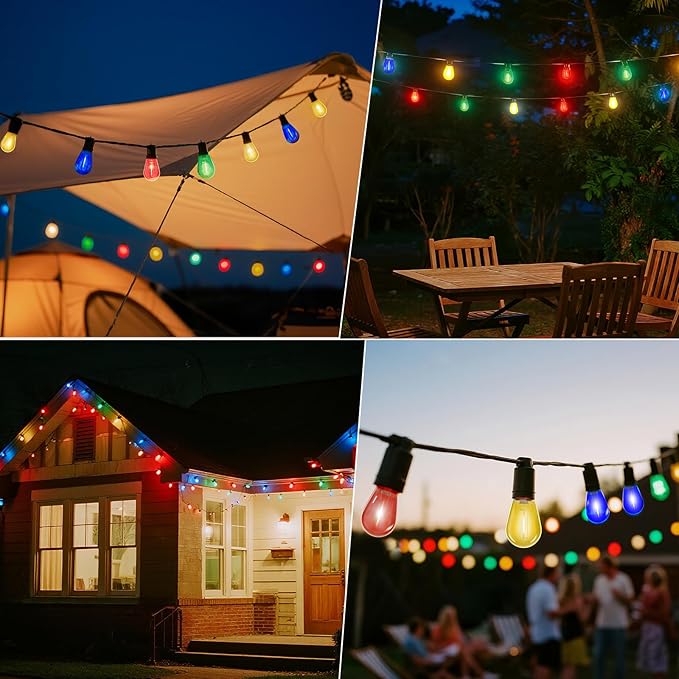 24 Pack S14 Colored LED String Light Bulbs, 1W Plastic Shatterproof Replacement Bulbs for Outdoor Patio Backyard Lights, E26 Medium Base, Warm White 2200K, Dimmable, Red/Green/Blue/Orange-VerdiqueGarden