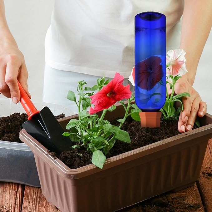 12 Pack Plant Watering Devices Include 6 Terracotta Self Watering Spikes and 6 Pcs 26 oz Plastic Bottles, Slow Release Vacation Insert Automatic Plant Waterer Device (Blue)-VerdiqueGarden