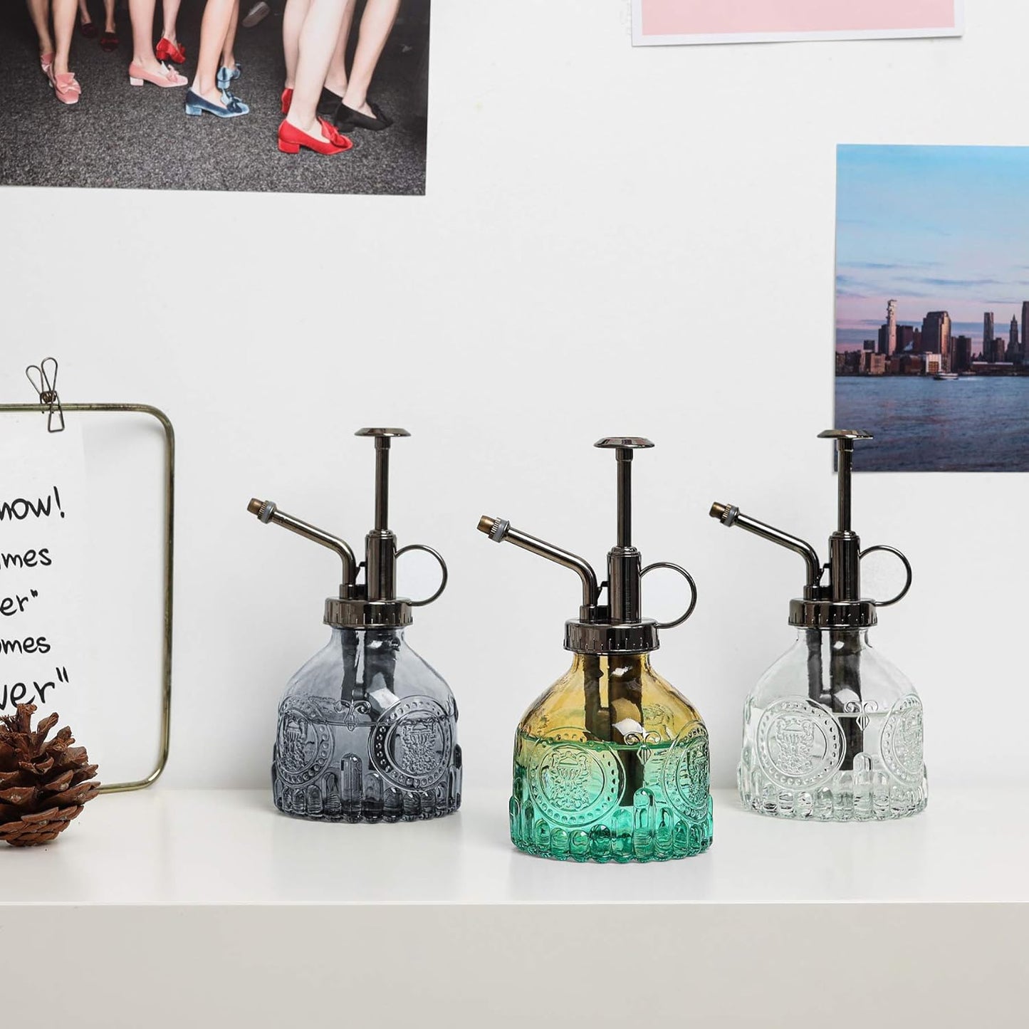 T4U Glass Plant Mister 200ML, Vintage Spray Bottle with Top Pump Fine Mist Garden Flower Sprayer Small Decorative Spritzer Watering Can Gift for Indoor Outdoor Succulent House Plant (Clear)-VerdiqueGarden