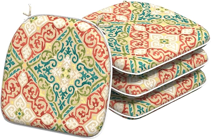 Indoor/Outdoor Chair Cushions 16x17 Inch, Patio Chair Cushions with Ties, All Weather Seat Cushions for Patio Furniture Home Garden Chair Use, Set of 4,Geometric Orange-VerdiqueGarden