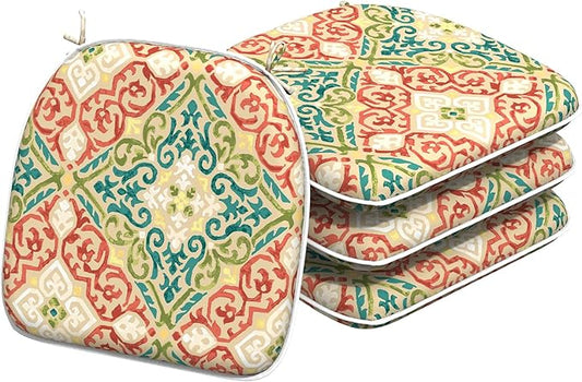 Indoor/Outdoor Chair Cushions 16x17 Inch, Patio Chair Cushions with Ties, All Weather Seat Cushions for Patio Furniture Home Garden Chair Use, Set of 4,Geometric Orange-VerdiqueGarden