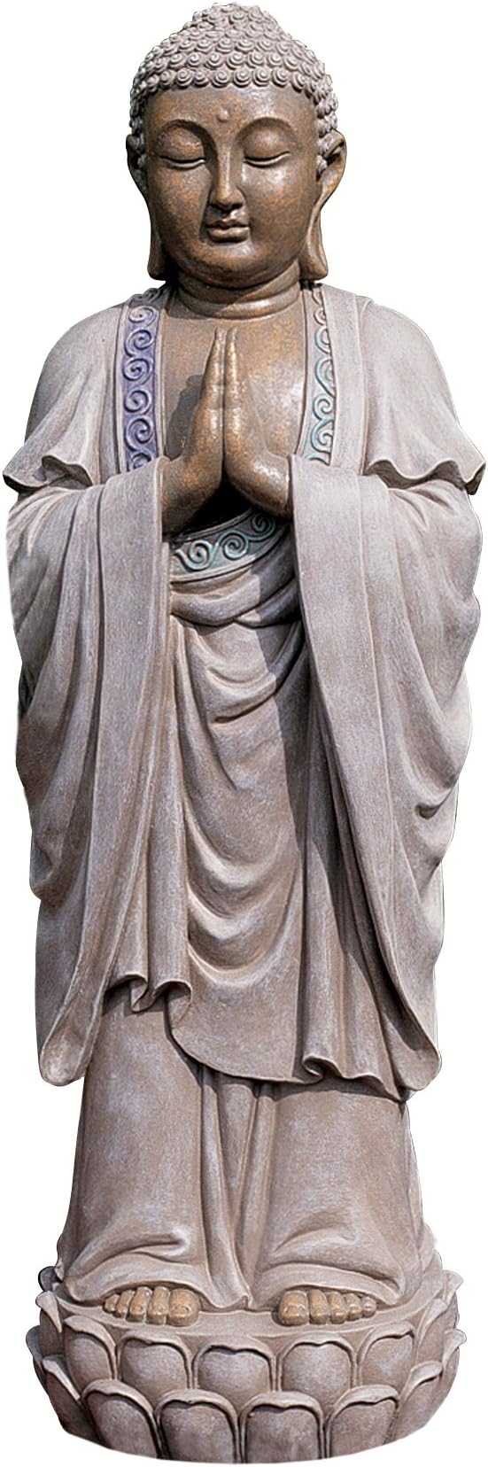 Design Toscano Bodh Gaya Asian Garden Statue, 9 inches wide, 30 inches tall, Cast Stone Resin, Faux Stone & Metallic Finish-VerdiqueGarden