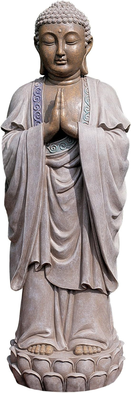 Design Toscano Bodh Gaya Asian Garden Statue, 9 inches wide, 30 inches tall, Cast Stone Resin, Faux Stone & Metallic Finish-VerdiqueGarden