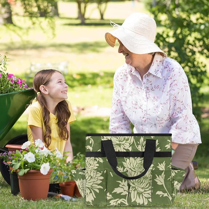 Spring Leaves Gardening Tool Bag,Heavy Duty Garden Tote Bag,Portable Oxford Gardening Storage Basket Organizer Handbag with Pockets Handle,Hand Tools Gifts for Outdoor Garden Lawn Yard-VerdiqueGarden