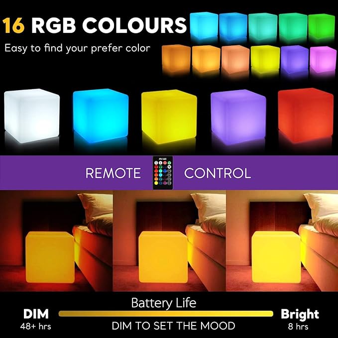 Mr.Go 20-inch LED Lighted Cube Table, Large LED Cube Chair Light, 16 RGB Colors LED Cube Seat w/Remote - Rechargeable - Waterproof - Home Outdoor Patio Pool Bar Stage Party Lighting Decoration-VerdiqueGarden