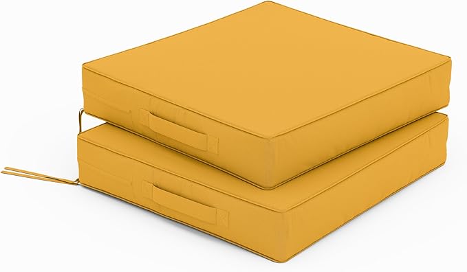 Patio Chair Cushions 17 X 16 X 3 Inch Waterproof Outdoor Seat Cushions for Patio Furniture, Outdoor Sofa Couch Pads with Ties & Handle, Set of 2, Yellow-VerdiqueGarden