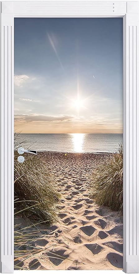 3D Door Stickers Murals Peel and Stick - Beach Path - Door Wallpaper Self-Adhesive Door Decals Removable PVC Waterproof Door Poster for Bedroom Living Room Door Decoration 30.3 x 78.7 inch-VerdiqueGarden