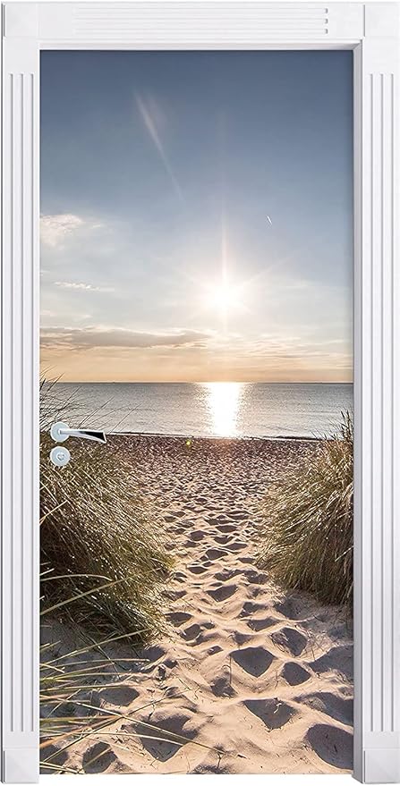 3D Door Stickers Murals Peel and Stick - Beach Path - Door Wallpaper Self-Adhesive Door Decals Removable PVC Waterproof Door Poster for Bedroom Living Room Door Decoration 37.4" x 84.6"-VerdiqueGarden