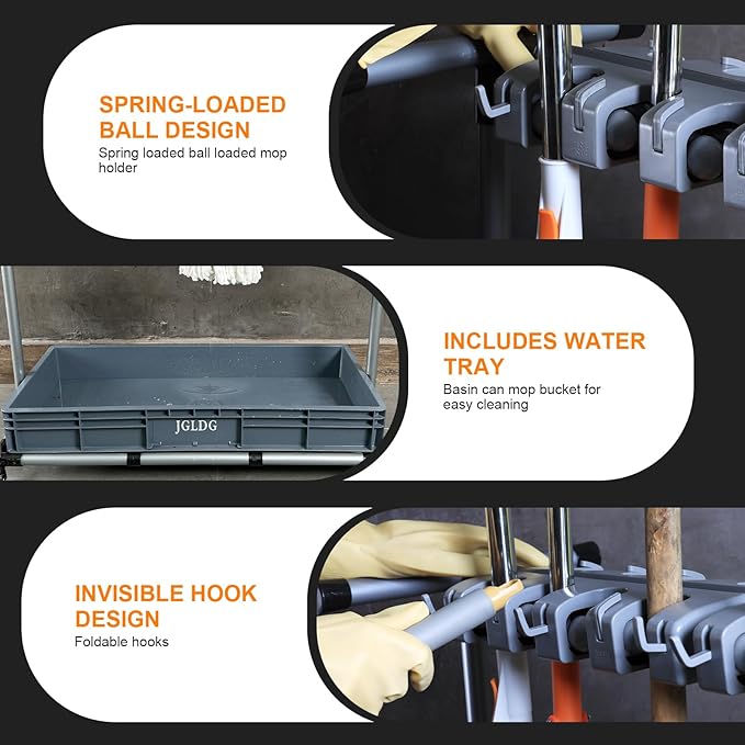 Mop and Broom Holder with Wheels - Keep Your Cleaning Tools Organized! (L)-VerdiqueGarden