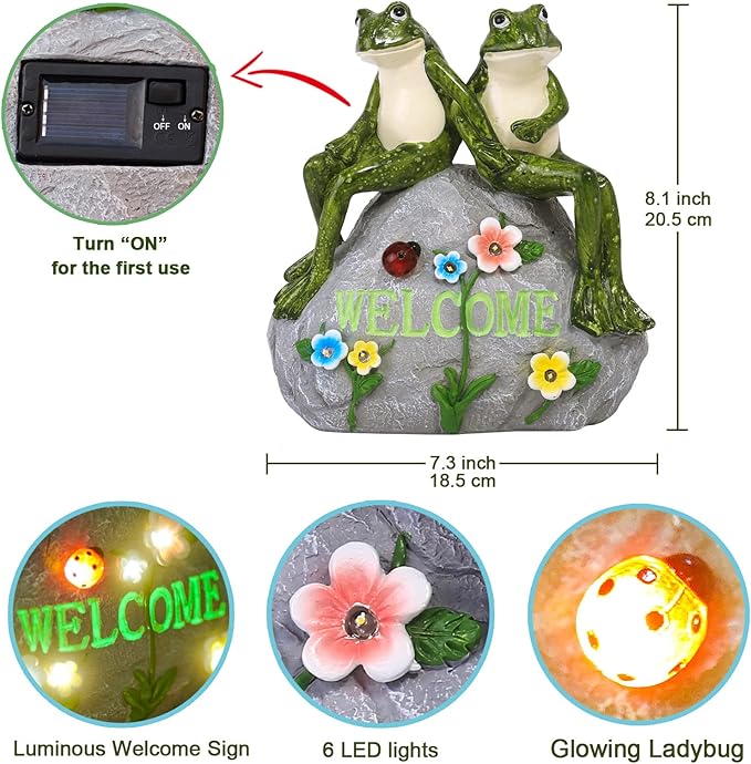Nacome Solar Garden Outdoor Statues Frog with Succulent and 7 LED Lights - Lawn Decor for Patio, Balcony, Yard Ornament - Unique Housewarming Gifts-VerdiqueGarden