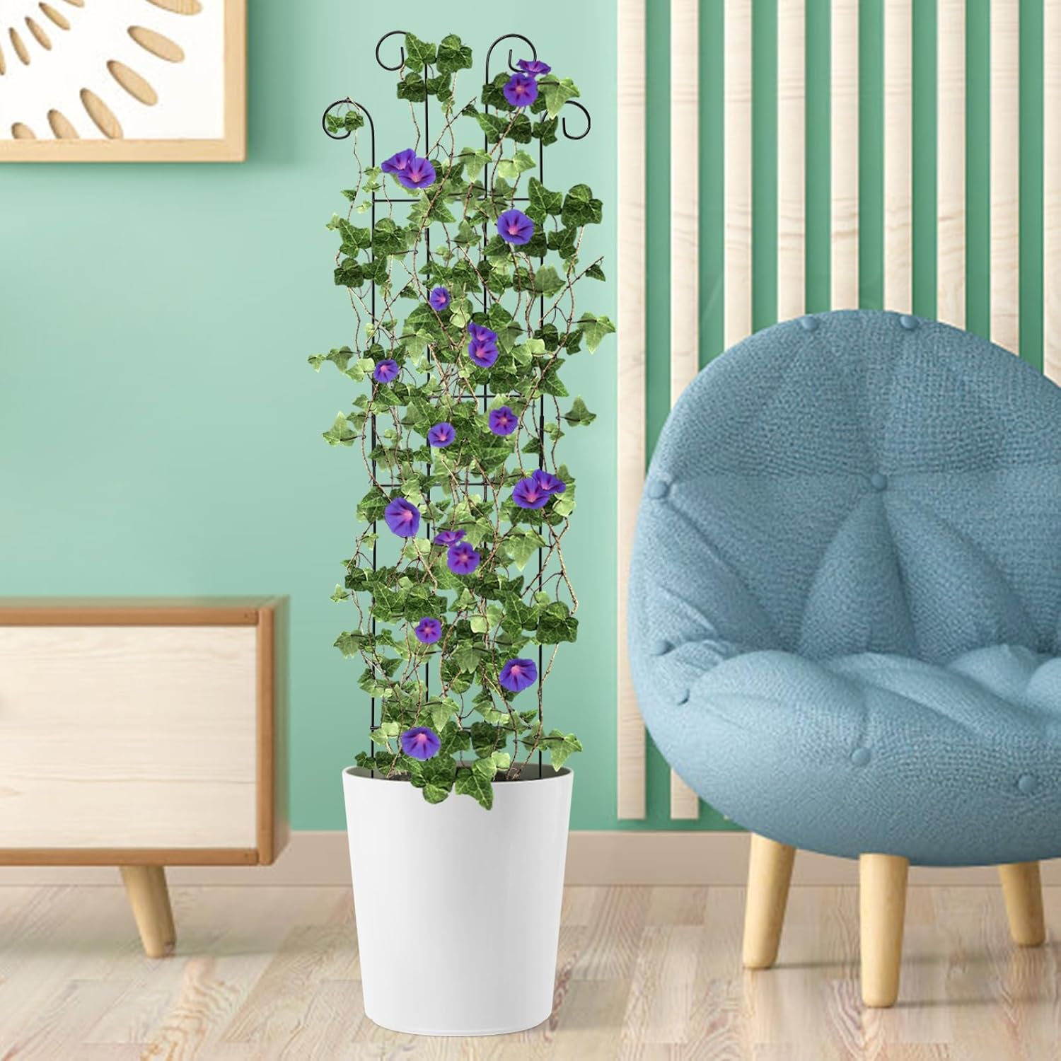 4 Pack 32'' Wave Shape Black Metal Trellis for Climbing Plants Indoor & Outdoor, Garden Trellis for Houseplants Flowers Vine Ivy-VerdiqueGarden