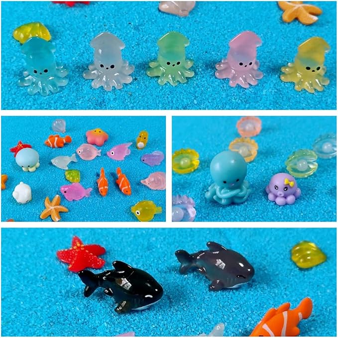 100 Pcs Ocean Mini Resin Animals Figures, Tiny Plastic Sea Creatures Figurines to Hide Miniature Fairy Garden Decorations Accessories-VerdiqueGarden