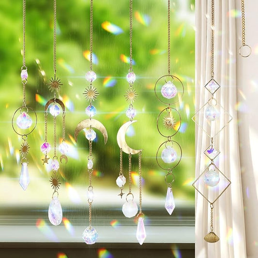 BBdis 6Pieces Crystals Suncatcher, Hanging Sun Catchers with Chain Pendant Ornament Colorful Crystal Suncatchers Prisms for Window Home Wedding Party Christmas Garden Decor-VerdiqueGarden