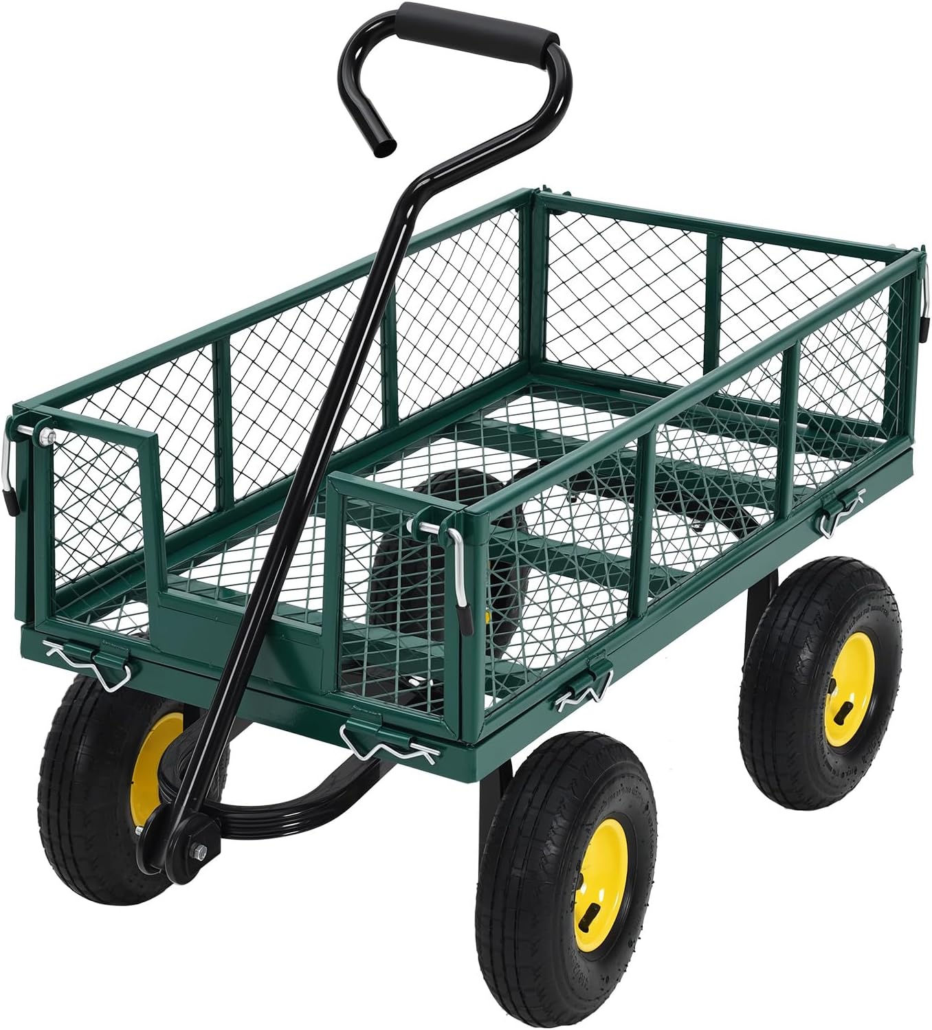 Steel Garden Cart on Wheels, 880LBS Pullable Metal Garden Wagon, 180° Rotating Handle and Removable Sides for Outdoor, Farm, Yard, Beach-VerdiqueGarden