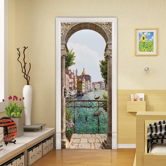 3D Door Stickers Murals - Landscape - Peel and Stick - Waterproof & Washable - Matt Finish - Modern Style - White - 33.9" x 78.7" - 2 Pieces-VerdiqueGarden