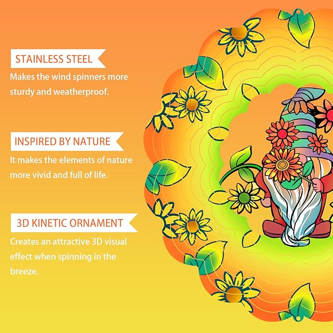 Gnomes Metal Wind Spinners Gnome Gifts for Mom Women Grandma,12inch Hanging Wind Spinner for Outdoor&Indoor Decor Wind Kinetic Ornament for Yard Garden Decoration-VerdiqueGarden