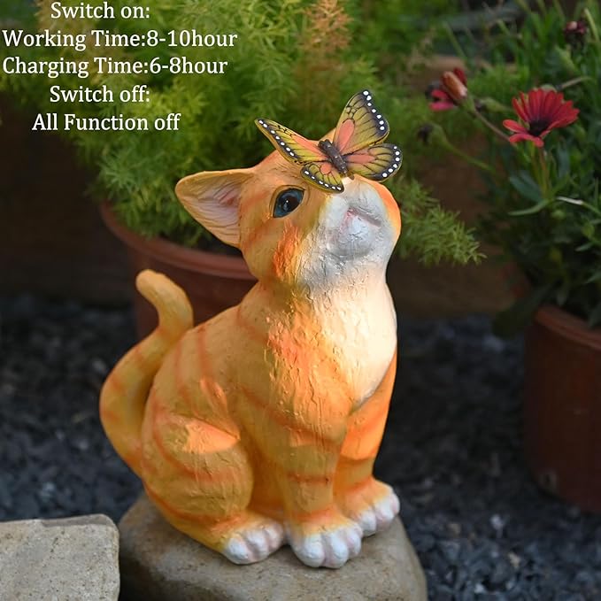 Cat Garden Figurines Outdoor Decor Solar Statue with LED Lights for Patio Lawn Yard Art Decoration Housewarming Garden Gift-VerdiqueGarden