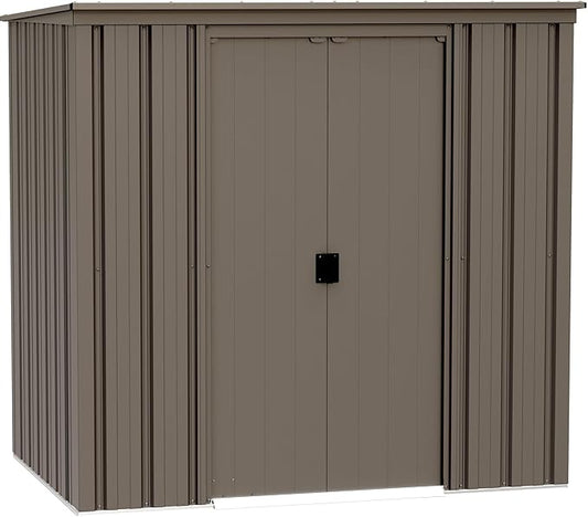 Cover It 6' x 4' Galvanized Steel Outdoor Storage Shed with Pent Roof and Lockable Sliding Doors, Weather-Resistant Steel Storage Shed for Backyards, Tan-VerdiqueGarden